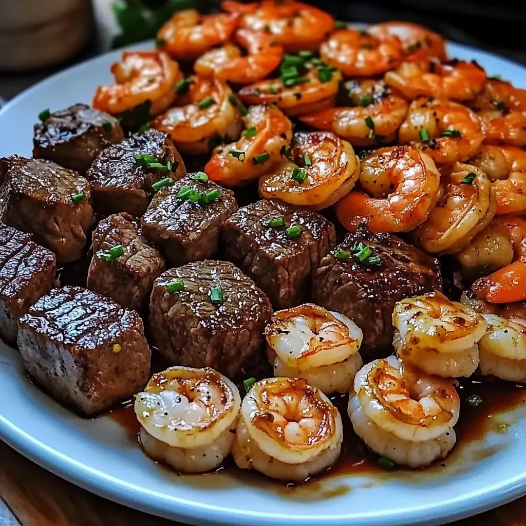 Savory Steak Bites and Shrimp in Garlic Butter Soy Glaze are delicious!