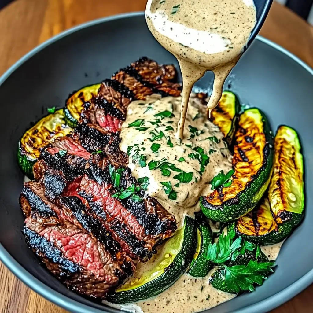 Grilled Steak Bowl with Creamy Sauce and Grilled Zucchini: Enjoy Deliciousness!