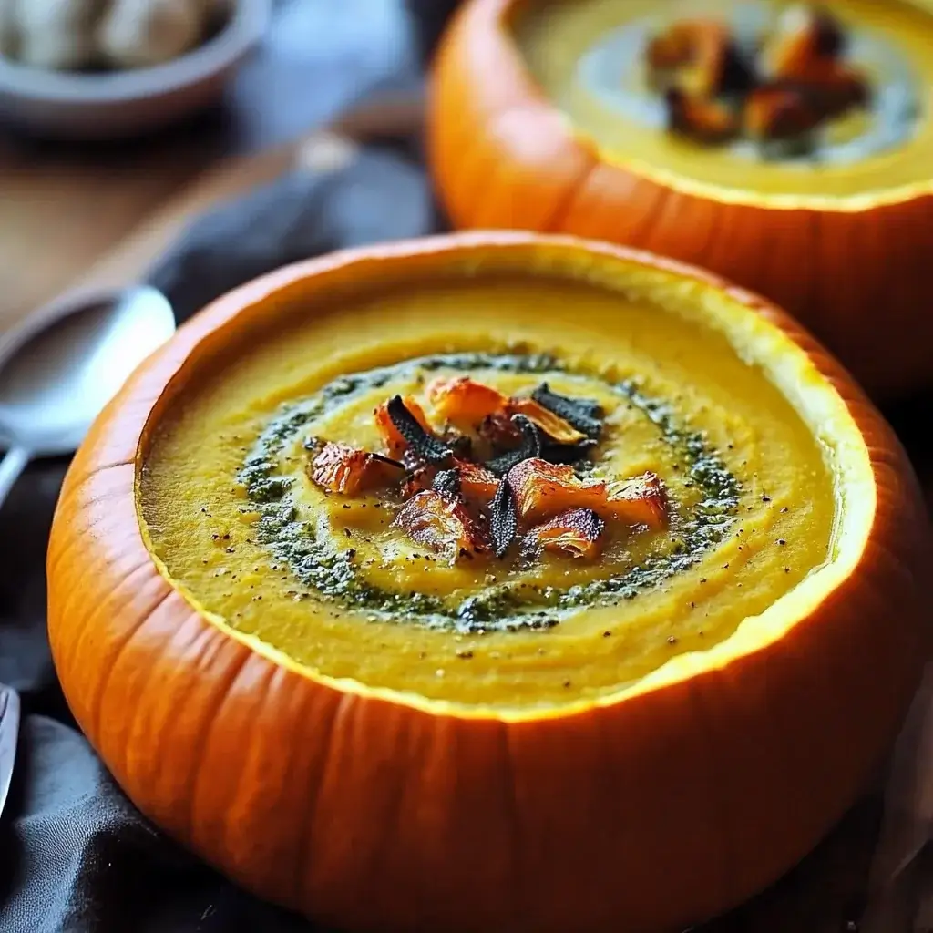 Roasted Garlic Sage Pesto Pumpkin Soup: A Cozy Delight