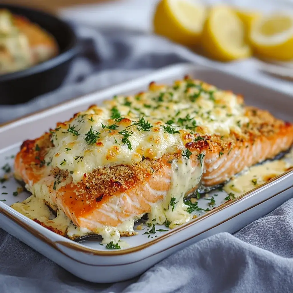 Baked Salmon with Creamy Cheese Topping is a must-try!