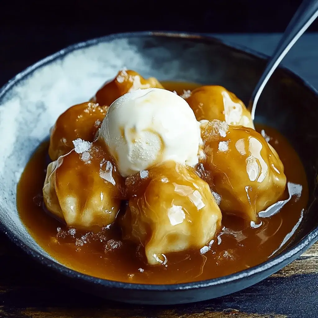 Caramel Dumplings with Ice Cream are a must-try!