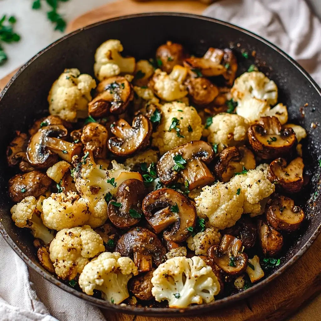 Garlic Butter Mushrooms and Cauliflower Skillet delights!