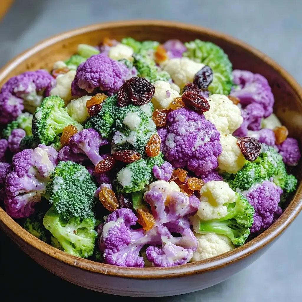 Purple Cauliflower and Broccoli Raisin Salad Delights You!