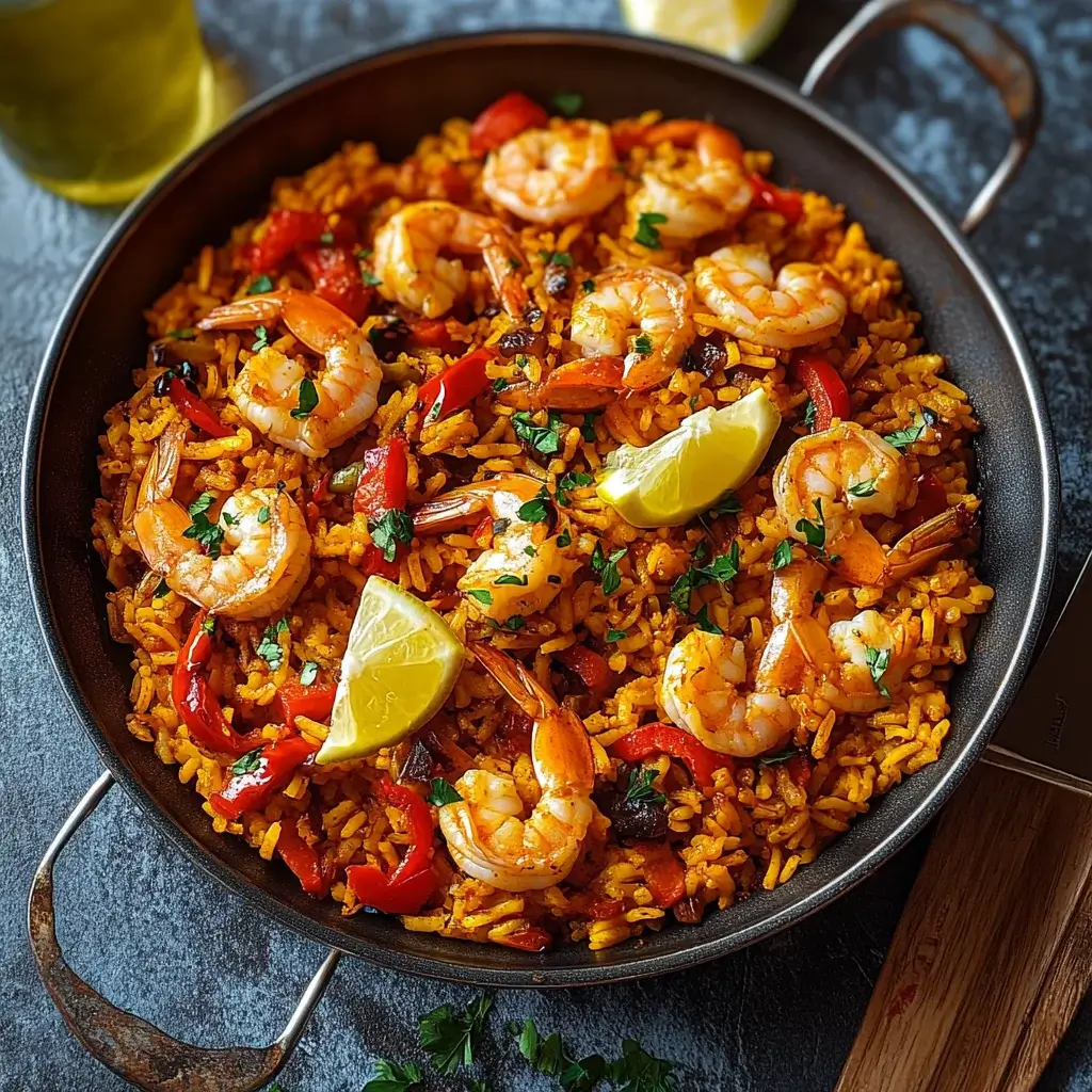 Spanish-Style Roasted Red Pepper and Paprika Prawn Rice delights with easy steps!