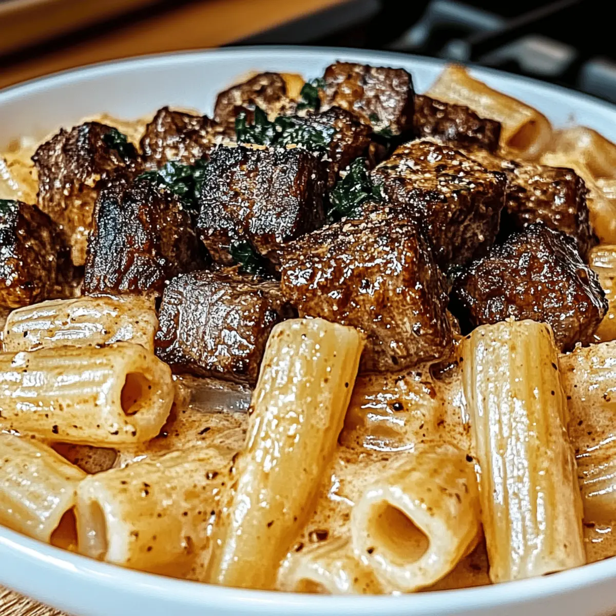 Cajun Steak Tips in Creamy Rigatoni for Ultimate Comfort