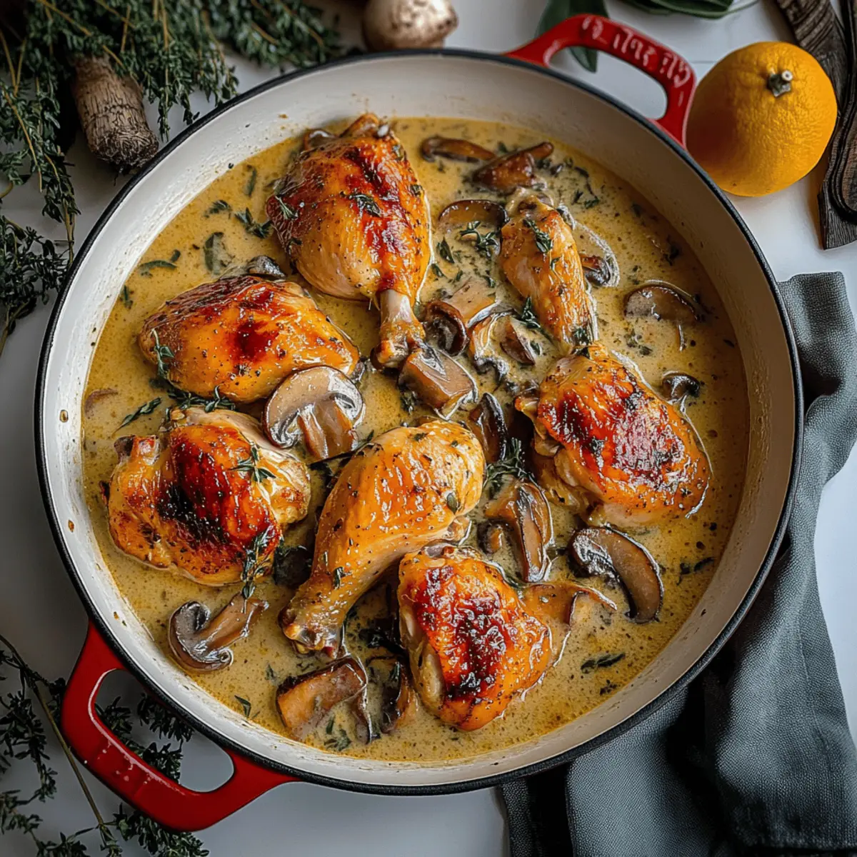 Savory Herb Roasted Chicken in Creamy White Wine Sauce Delight