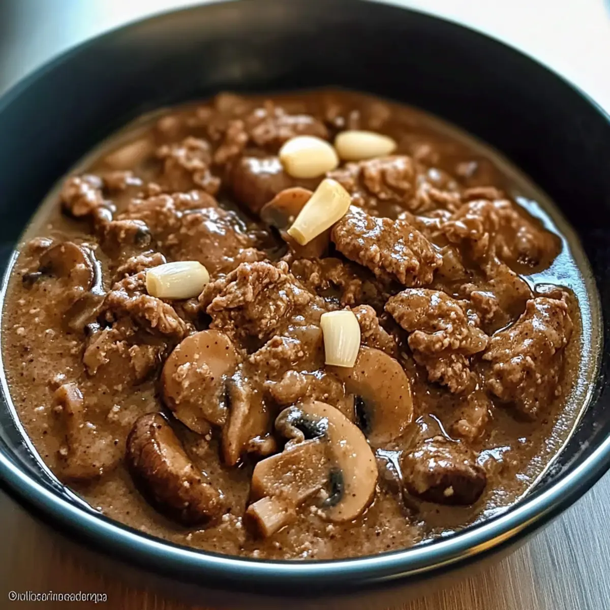 Savory Garlic Pepper Beef in Mushroom Gravy You’ll Love