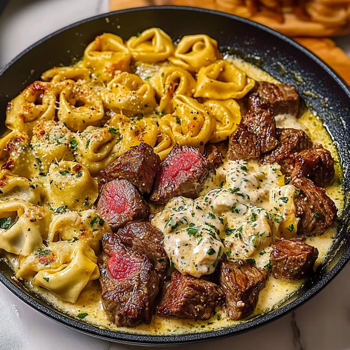 Garlic Steak & Cheese-Filled Tortellini Skillet for Cozy Nights