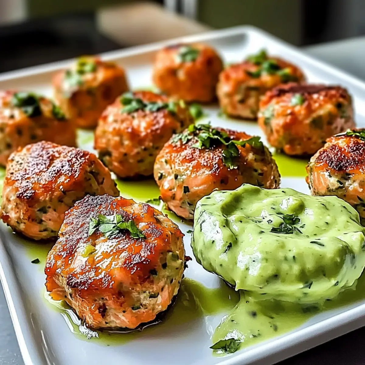 Baked Salmon Meatballs with Creamy Avocado Sauce
